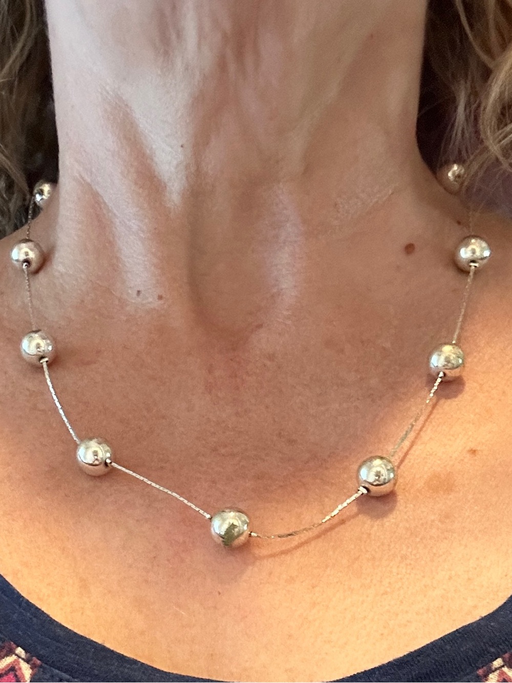 Elegant Silver Bead Station Necklace - Classic Women's Jewelry